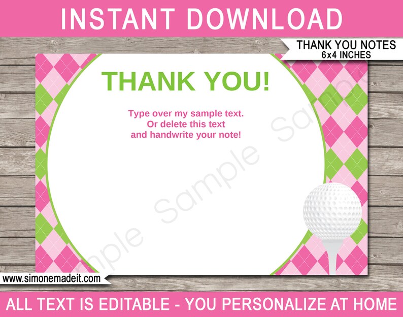 Golf Party Thank You Cards Ladies Golf Theme Printable Thank You Notes