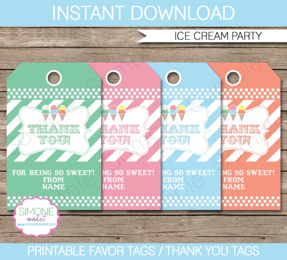 Ice Cream Party Favor Tags - Thank You Tags - Birthday Party Favors ...