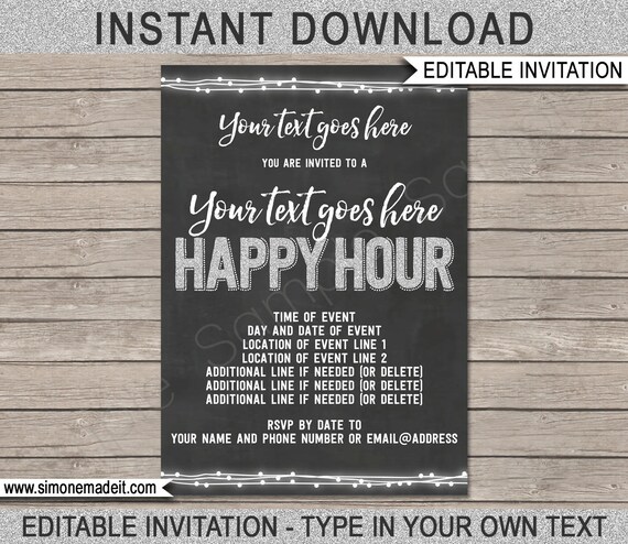 Happy Hour Invite Template - Printable Drinks Invitation Flyer ...