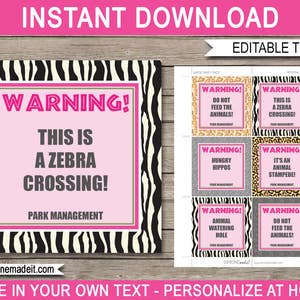 Safari Theme Party Decorations - Printable Party Tags - Animal Safari, Zoo, Jungle Birthday Party - INSTANT DOWNLOAD with EDITABLE text