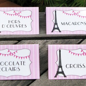 Paris Food Labels Template Printable Paris Theme Birthday Party Decorations Buffet Tags EDITABLE TEXT DOWNLOAD you personalize image 3