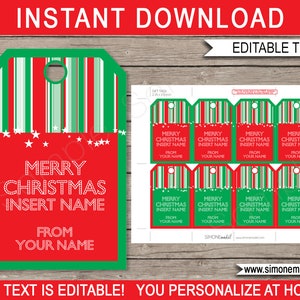 Christmas Gift Tags Template Printable Xmas Tags Merry Christmas Custom Personalized INSTANT DOWNLOAD with EDITABLE Names & Message image 1