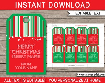 Christmas Gift Tags Template - Printable Xmas Tags - Merry Christmas - Custom Personalized - INSTANT DOWNLOAD with EDITABLE Names & Message