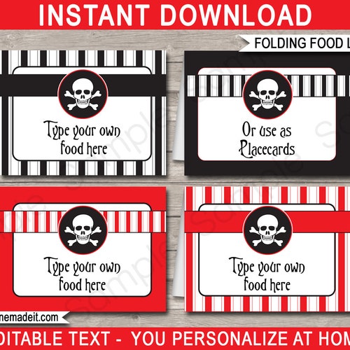 Pirate Party Food Tent Cards / Pirate Birthday Buffet Table - Etsy