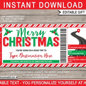 Road Trip Ticket Vorlage Geschenkgutschein - Druckbare Überraschung Weihnachtsreise offenbaren - Travel Ticket - EDITIERBARER Text DOWNLOAD