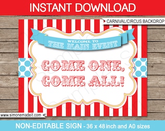 Circus Party Sign or Backdrop Template - "Come One, Come All", "Step Right Up" - Carnival Theme - INSTANT DOWNLOAD - 36x48 inches & A0 sizes