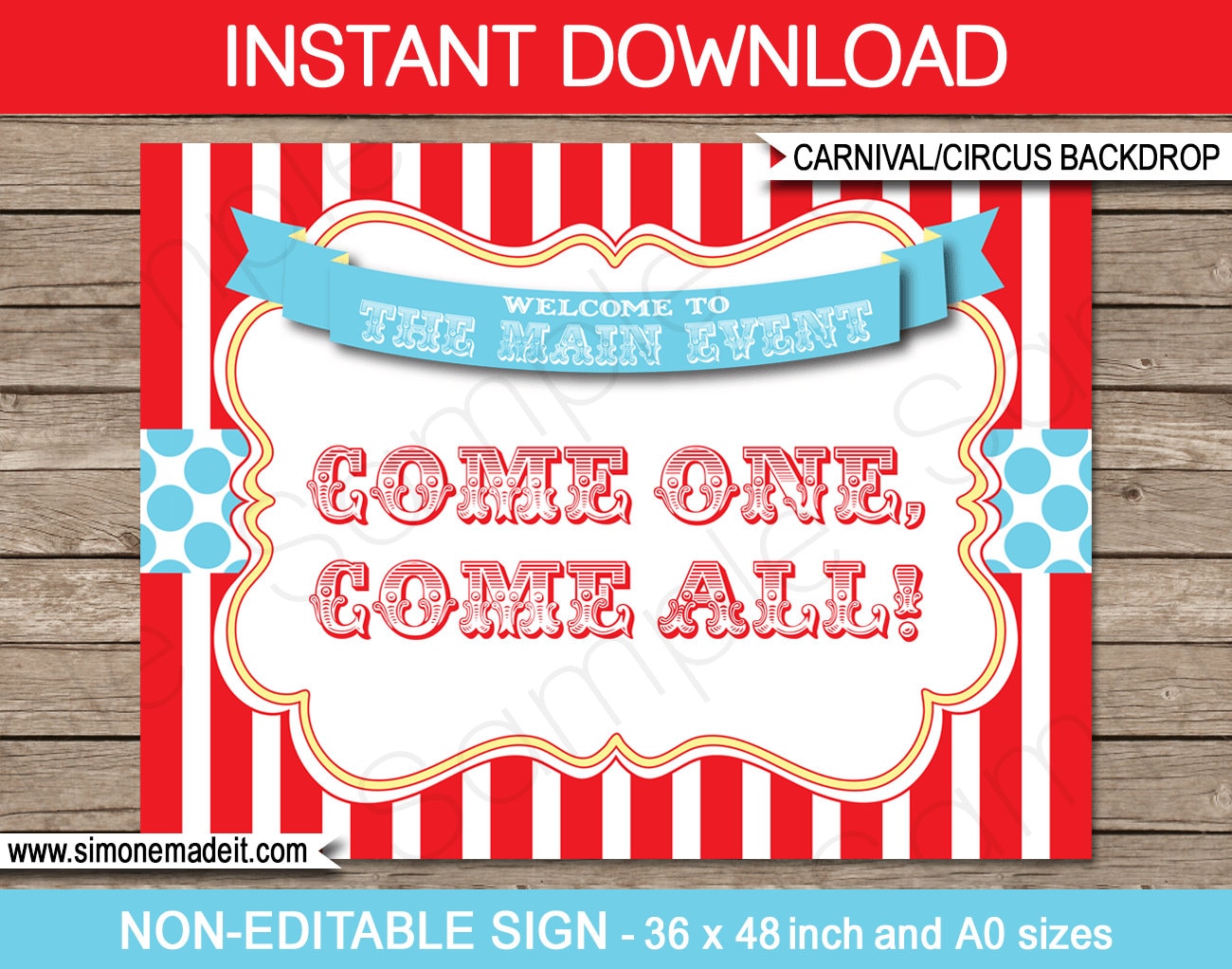 Circus Party Sign or Backdrop Template come One, Come All, step Right