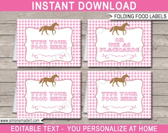 Horse Food Labels Template - Printable Pony Party Decorations - Place Cards - Buffet Tags - INSTANT DOWNLOAD with EDITABLE text