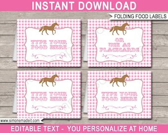 Horse Party Food Labels: Pink Pony Birthday Decorations (INSTANT DOWNLOAD)