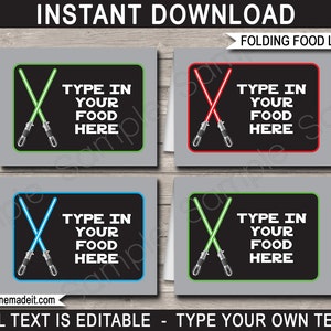 Plantilla de etiquetas de alimentos de Star Wars - Decoraciones de fiesta de cumpleaños imprimibles - Tarjetas de lugar de etiquetas de buffet - DESCARGA INSTANTÁNEA DIY con texto editable
