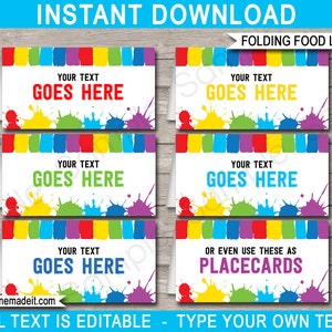 Art Party Food Labels Template - Printable Theme Birthday Party Decorations - Buffet Tags - EDITABLE TEXT DOWNLOAD - you personalize