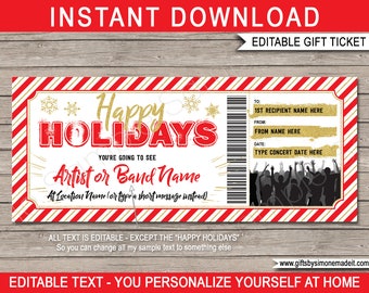 Concert Ticket Template Holiday Gift - Printable Surprise Rock Concert, Performance, Artist, Band Voucher - INSTANT DOWNLOAD text EDITABLE