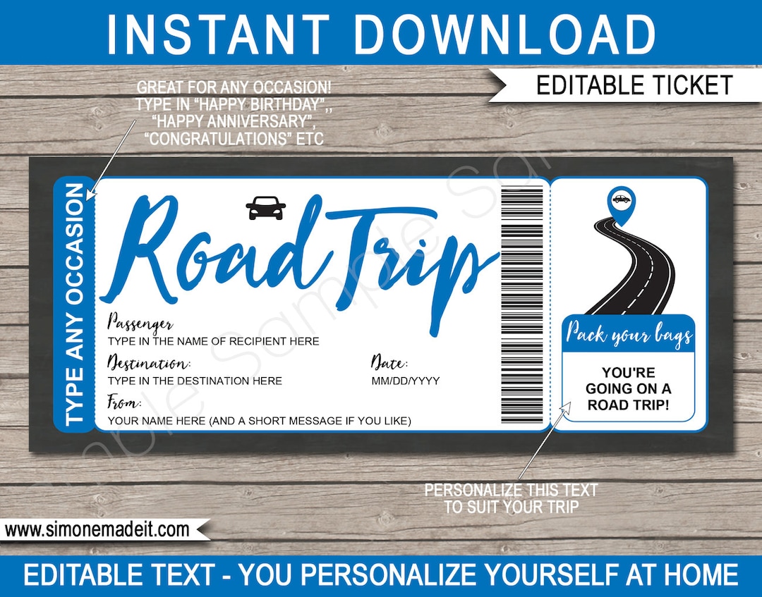 Printable Editable Road Trip Ticket Gift Template Surprise Etsy UK