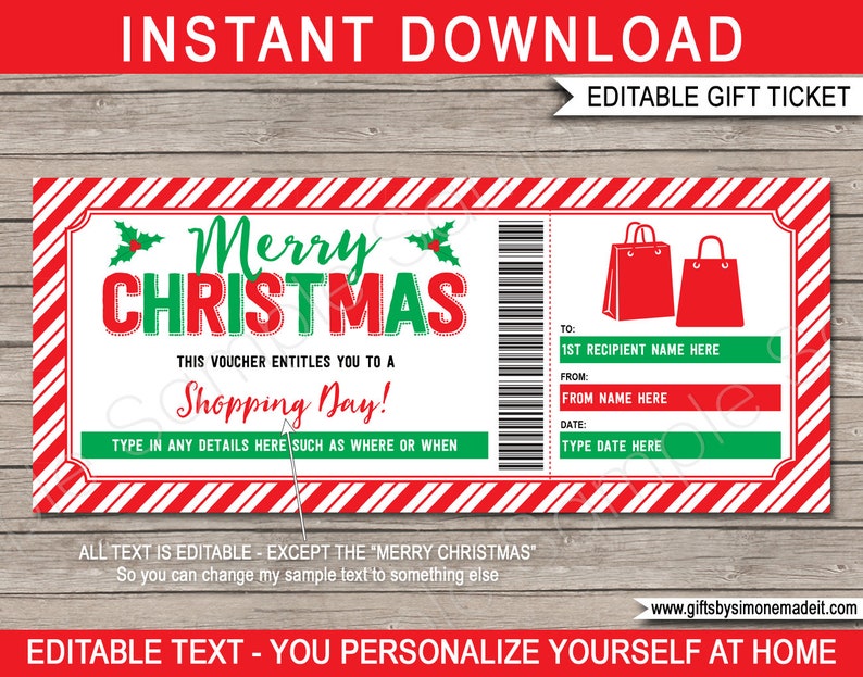 Christmas Shopping Spree Certificate Template Printable Gift Etsy