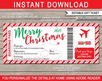 Christmas Boarding Pass Template Ticket  Surprise Trip Reveal, Flight, Holiday, Vacation - Fake Plane Ticket - INSTANT DOWNLOAD - EDITABLE