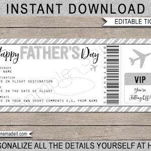Vatertag Bordkarte Geschenkkarte - Überraschungsflug Reise Kurzurlaub Urlaub Urlaub - Papa - Gutschein Karte Coupon - EDITIERBARER TEXT DOWNLOAD