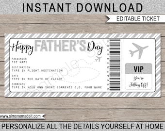 Father's Day Boarding Pass Gift Ticket - Surprise Flight Trip Getaway Holiday Vacation - Dad - Voucher Card Coupon - EDITABLE TEXT DOWNLOAD
