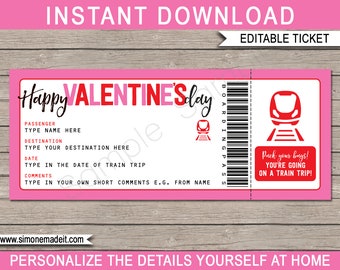 Valentine's Day Train Ticket Template: Surprise Trip Boarding Pass (PDF)