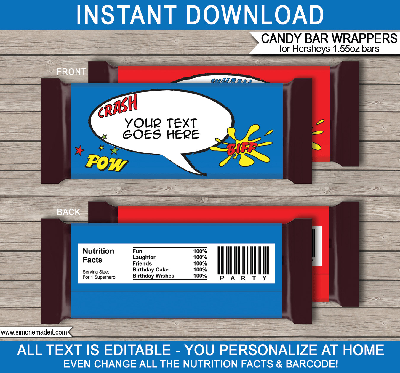 Superhero Candy Bar Wrappers Template Printable Birthday Party Favors Custom Personalized Chocolate Labels EDITABLE TEXT DOWNLOAD - Etsy superhero-candy-bar-wrappers-template-printable-birthday-party-favors-custom-personalized-chocolate-labels-editable-text-download-etsy