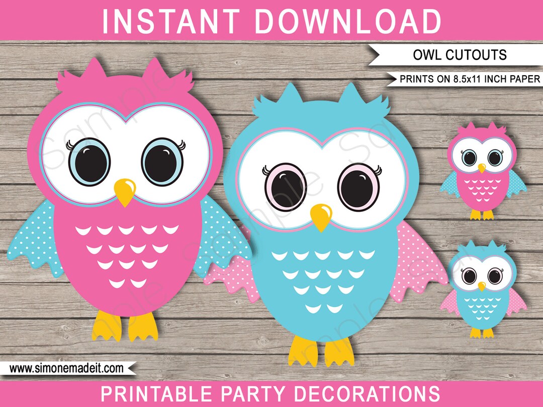 Printable Owl Cutouts Birthday Party Decoration Templates Baby Shower Pink Girls Owl Theme INSTANT DOWNLOAD Digital PDF File - Etsy