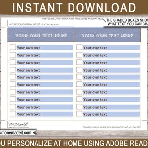 Camping Party Nature Scavenger Hunt List Template Printable Campout Birthday Party Games EDITABLE TEXT DOWNLOAD you personalize image 2