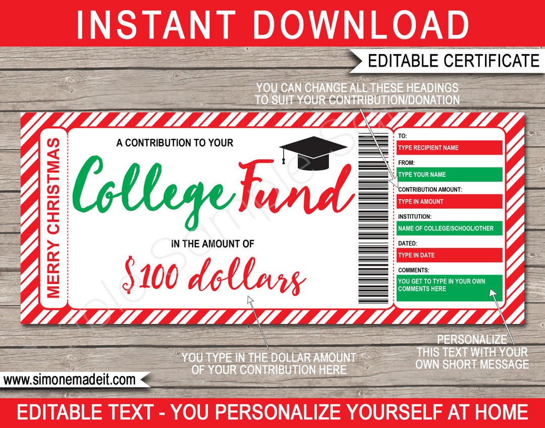 Printable College Fund Christmas Gift Certificate Tuition Voucher 529 Printable College Fund Christmas Gift Certificate Tuition Voucher 529