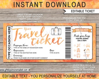 Travel Ticket Template Boarding Pass Printable - Surprise Trip Holiday Vacation Reveal Gift Idea, Bus Plane Car Cruise Motorbike Train