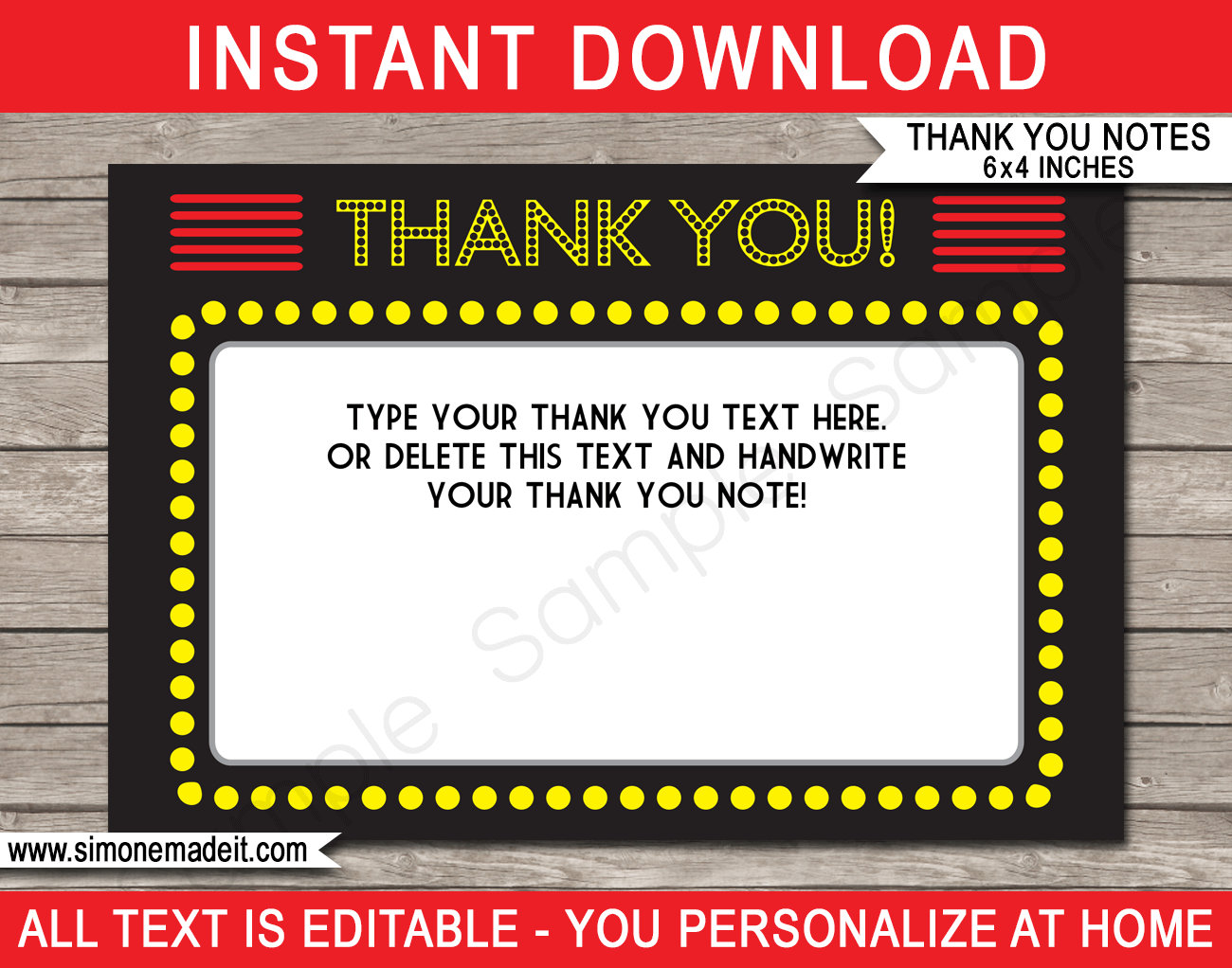 Movie Party Thank You Cards Template Printable Birthday - Etsy