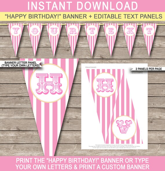 Pink Carnival Party Banner Circus Party Happy Birthday Banner