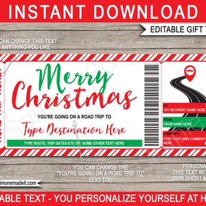 Road Trip Ticket Vorlage - Überraschungsreise Weihnachtsgeschenk - Urlaub Wochenendausflug mit dem Auto - SOFORTIGER DOWNLOAD - EDITIERBARER Text