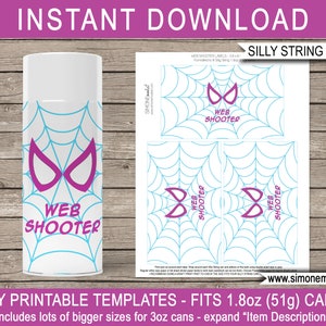 Web Shooter Silly String Label Printable Spiderman Template - Superhero Birthday Party Game Activity Favor - Spider Web - INSTANT DOWNLOAD