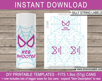 Gwen Ghost Spider Web Shooter Silly String Labels: Superhero Party (Instant Download)
