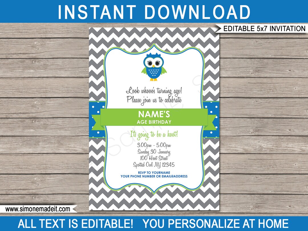 Owl Invitation Template Printable 1st Birthday Party Invite Baby Shower