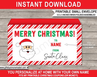 Christmas Envelope Template - From Santa Claus Gift Last Minute Personalized - INSTANT DOWNLOAD with EDITABLE Name