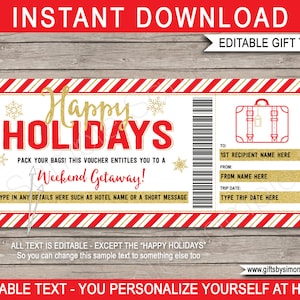 Hotel Voucher Template - Weekend Away, Getaway, Holiday, Trip, Stay, Reservation - Gift Certificate - Pack Your Bags - INSTANT DOWNLOAD