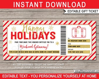 Wochenendausflug Geschenkgutschein Vorlage: Bearbeitbares Travel Ticket (Instant Download)