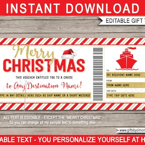 Surprise Cruise Ticket Vorlage - Weihnachtsschiffs Bordkarte - Trip Reveal - Druckbarer Geschenkgutschein - INSTANT DOWNLOAD mit EDITIERBARE Text