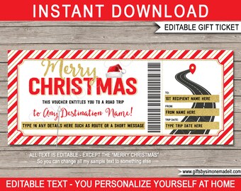 Surprise Christmas Road Trip Template - Vacation Reveal Gift Idea - Printable Travel Ticket Gift Voucher - INSTANT DOWNLOAD - EDITABLE text
