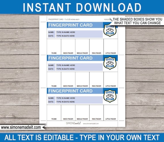 Police Fingerprint Card Template Printable Detective Theme.