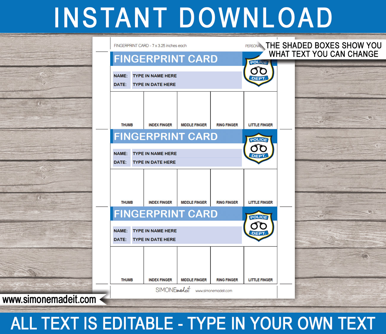 Police Fingerprint Card Template Printable Detective Theme Birthday Party Decorations INSTANT DOWNLOAD EDITABLE Text - Etsy police-fingerprint-card-template-printable-detective-theme-birthday-party-decorations-instant-download-editable-text-etsy