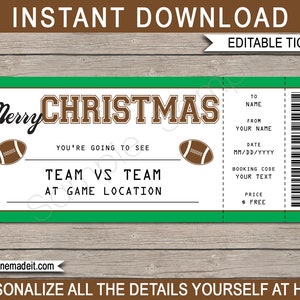 Fußball Spiel Karte Weihnachtsgeschenk - Überraschungskarte zu einem Fußballspiel - Druckbare Vorlage - Geschenkgutschein - SOFORTIGER DOWNLOAD - EDITIERBAR