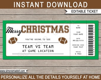 Football Game Ticket Christmas Gift - Surprise Ticket to a Football Game - Printable template - Gift Voucher - INSTANT DOWNLOAD - EDITABLE