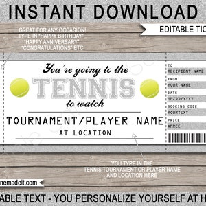 Tennis Geschenkkarte druckbare Vorlage - Für jeden Anlass - Überraschungskarten für einen Tennis-Match-Turnierspieler - Gutschein-Zertifikat - EDITIERBAR