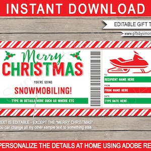 Schneemobil Ticket Vorlage - Printable Weihnachten Winter Trip Pass Geschenkgutschein Gutschein Coupon - Skidoo Schlitten - INSTANT DOWNLOAD
