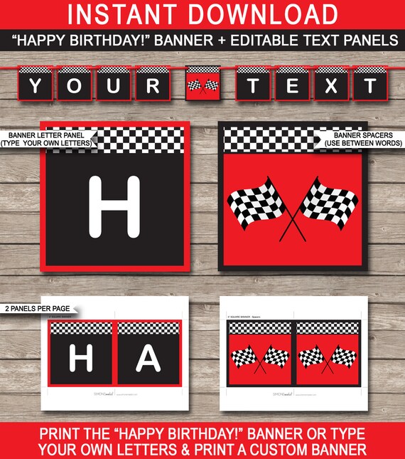 race car banner template printable birthday party etsy