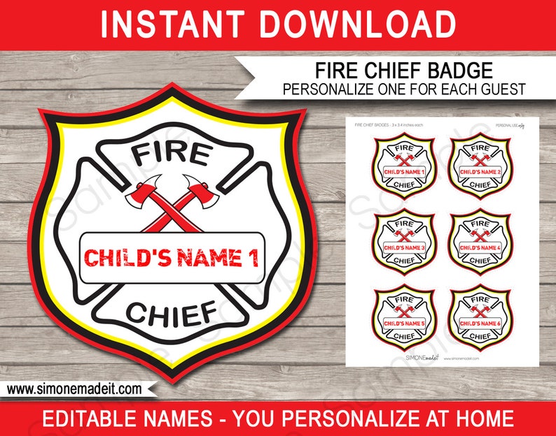 Fireman Party Decorations Invitation Printable Template Bundle Firetruck Package Pack Set Kit Collection INSTANT DOWNLOAD text EDITABLE image 5