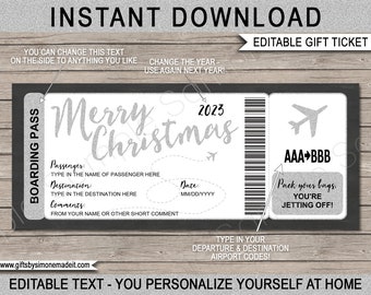 Printable Christmas Boarding Pass Template Airplane Ticket Surprise Trip Reveal - Fake Faux Plane Ticket - INSTANT DOWNLOAD - EDITABLE text