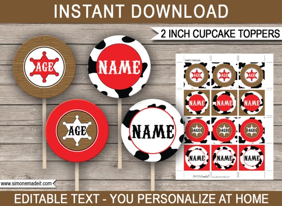 Printable Cowboy Cupcake Toppers Template - Birthday Party Decorations ...