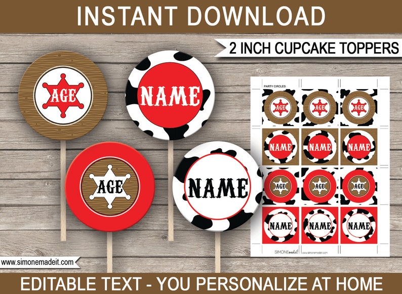Printable Cowboy Cupcake Toppers Template Birthday Party Etsy