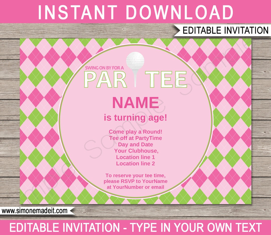 Golf Invitation Template - Printable Birthday Party Invite - Pink Girls ...